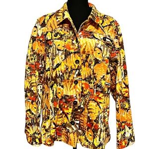 Chico's Additions Yellow and Brown Abstract Jean Jacket size 3